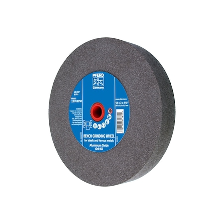 Pferd 12" x 2" Vitrified Bench Wheel - 1-1/2" A.H., Aluminum Oxide, 60 Grit 61781